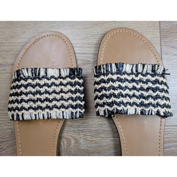 Nine West Cammie Slides Sandals 10 Black Cream Woven Raffia Island Tropical - Picture 6 of 12
